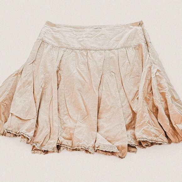 Vintage y2k cotton cream ivory ruffle pleated skirt size large - Picture 2 of 7